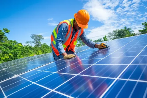 Inspection minutieuse et maintenance professionnelle des panneaux solaires pour des performances optimales.